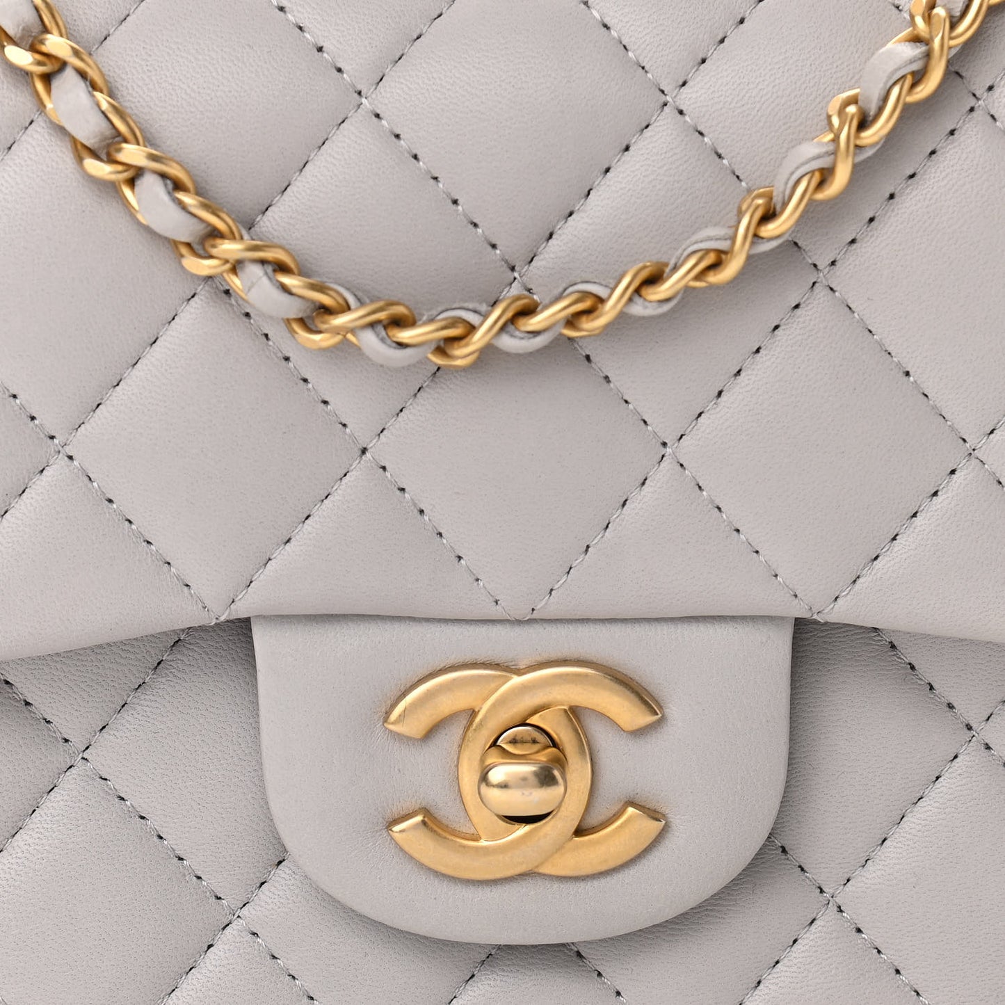 Lambskin Quilted Mini Top Handle Rectangular Flap Grey