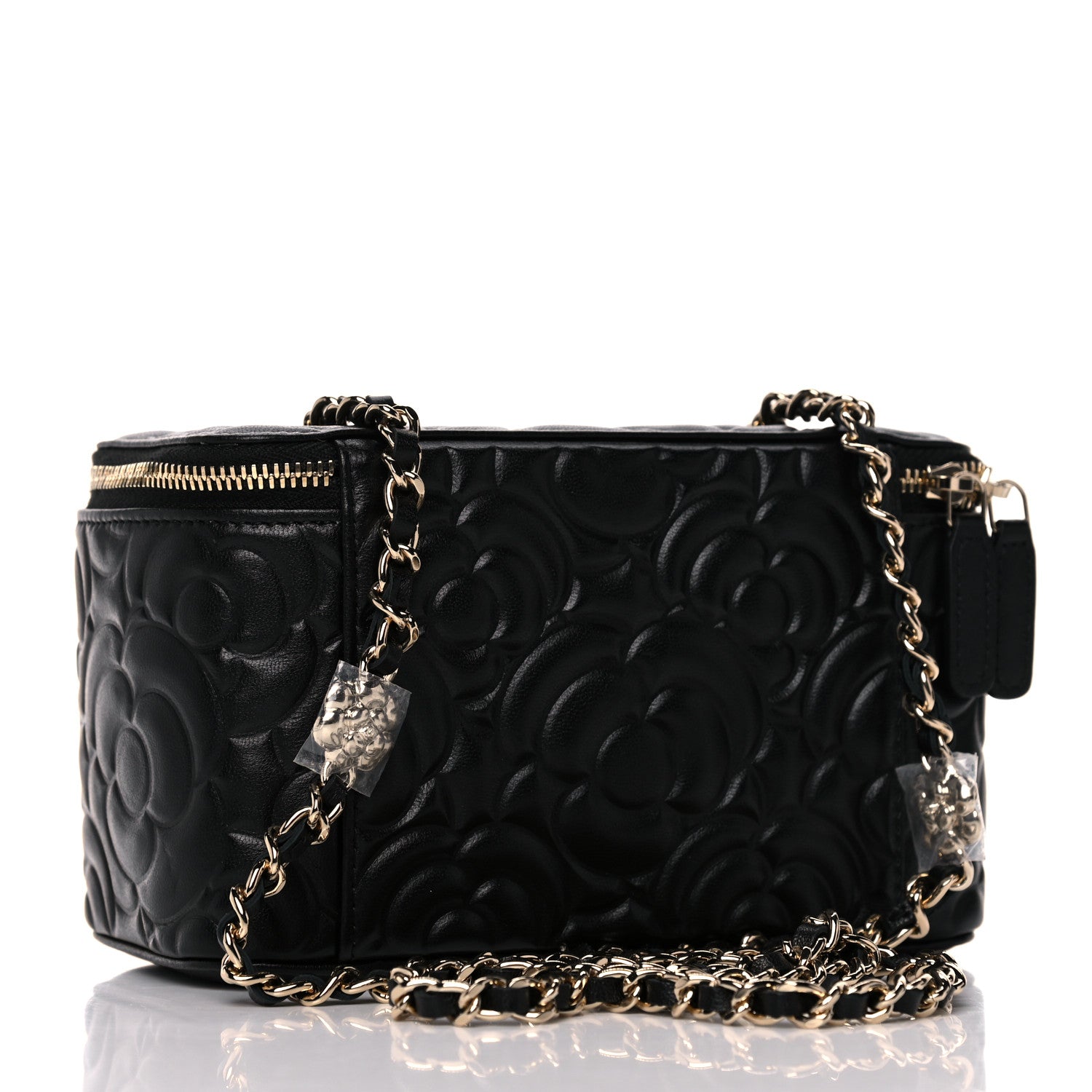 Chanel Lambskin Camellia Embossed Small Vanity Case With Chain Black 3 of 10