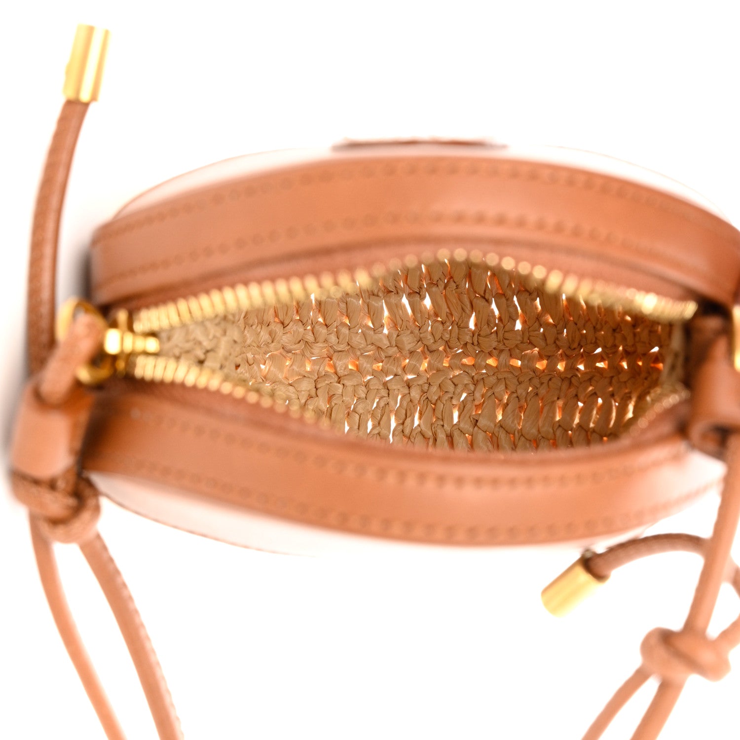 Saint Laurent Raffia Calfskin Round Mini Coin Pouch Beige Naturel Brick 4 of 6