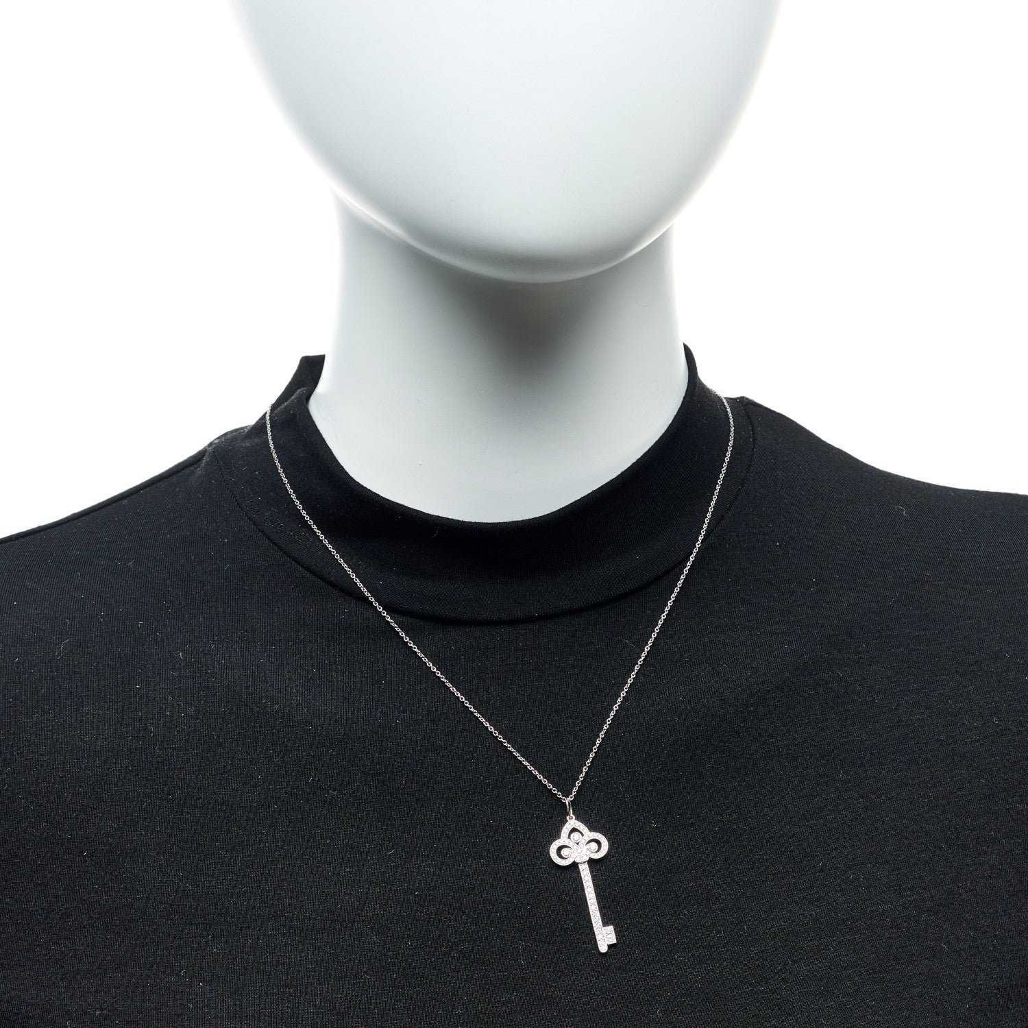 Tiffany Platinum Diamond .41ct Fleur De Lis Key Pendant Necklace 2 of 7