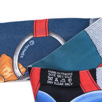 Hermes Silk Grand Manege Twilly Bleu Rouge Black 3 of 3