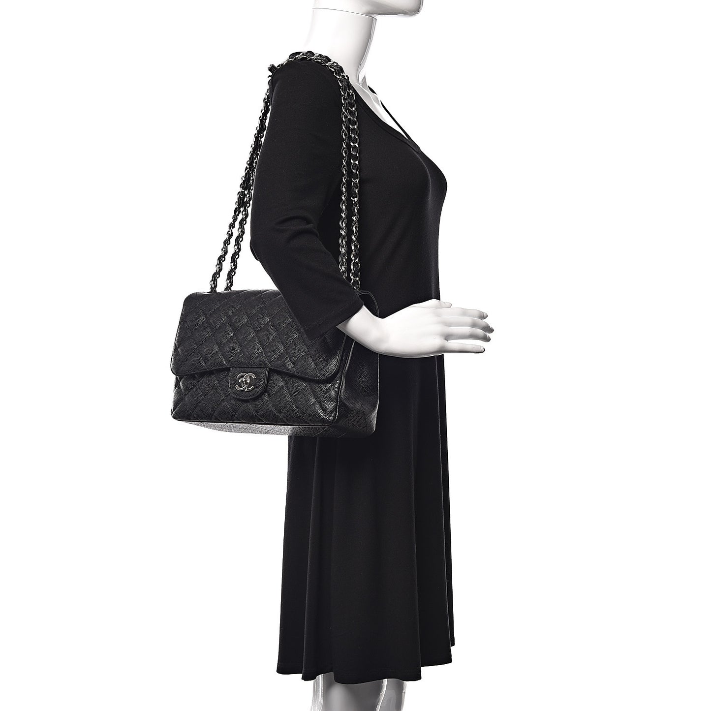 Caviar Quilted Jumbo Double Flap Black