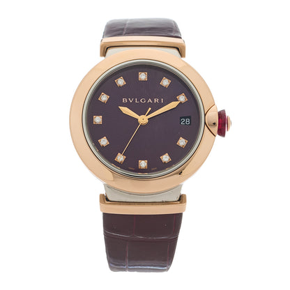 Bulgari Stainless Steel 18K Rose Gold Alligator Diamond 33mm LVCEA Quartz Watch Burgundy 1 of 5