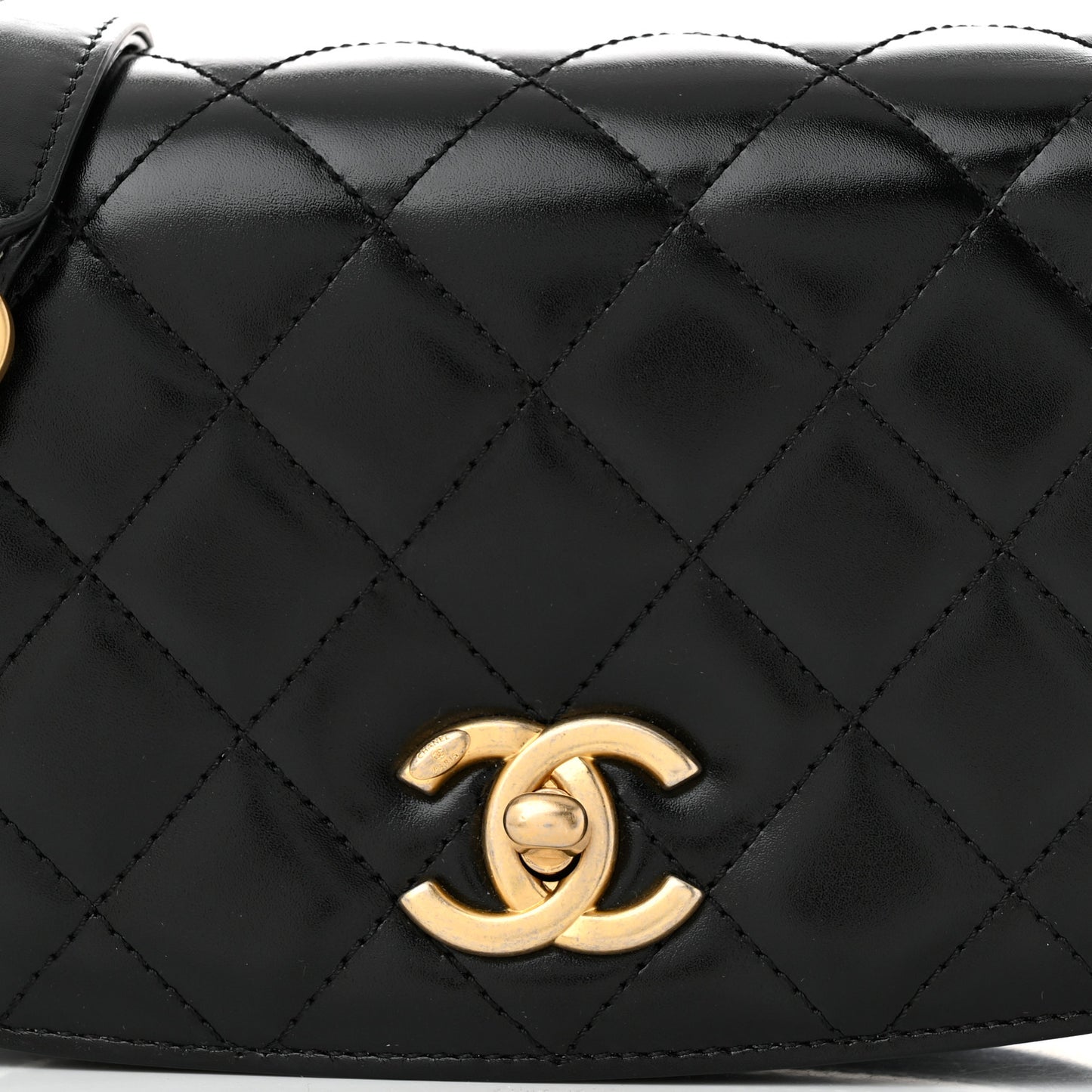 Shiny Calfskin Quilted Suede Goatskin Mini Messenger Black
