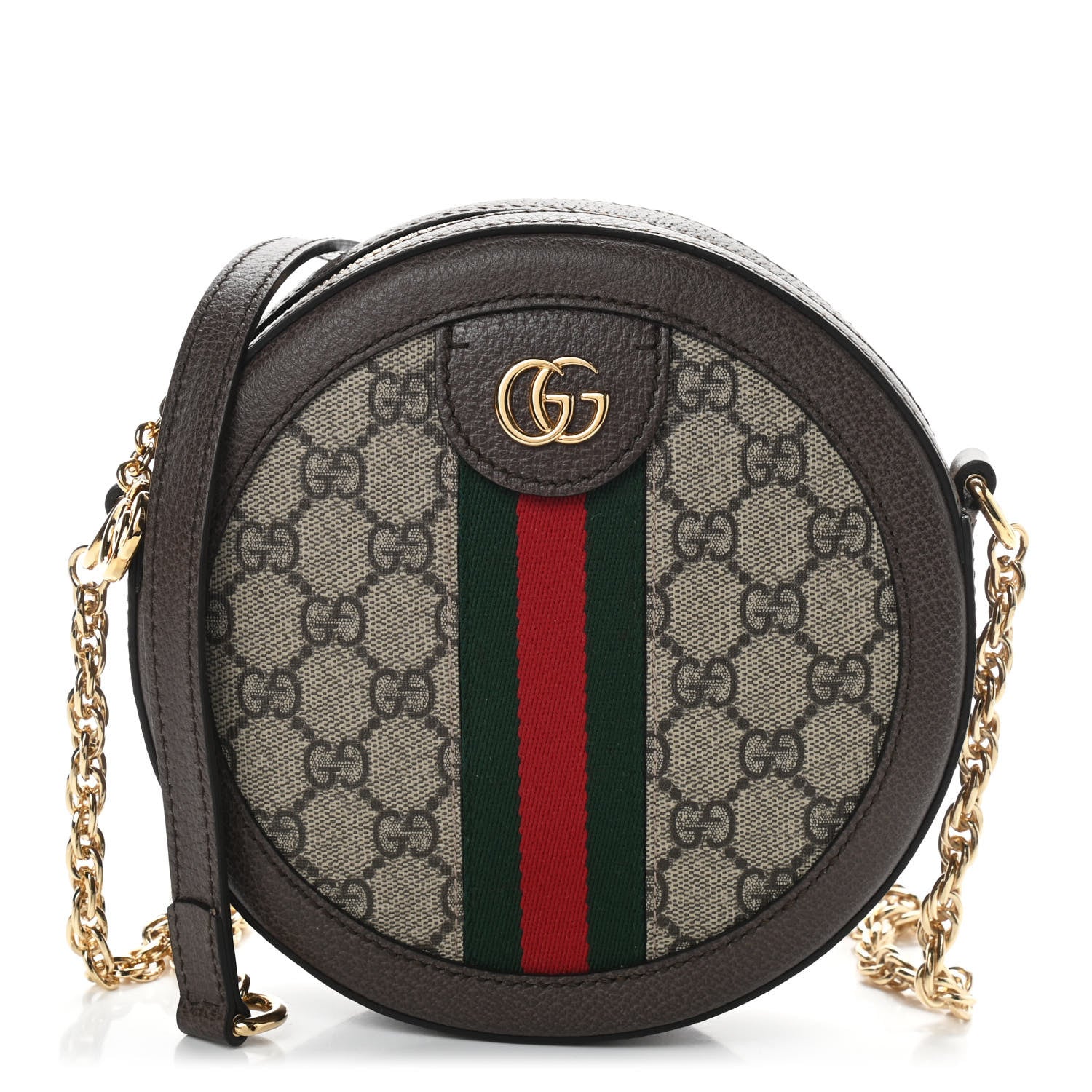 Gucci GG Supreme Monogram Web Mini Ophidia Round Shoulder Bag Brown 1 of 10