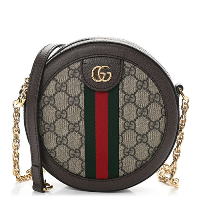 Gucci GG Supreme Monogram Web Mini Ophidia Round Shoulder Bag Brown 1 of 10