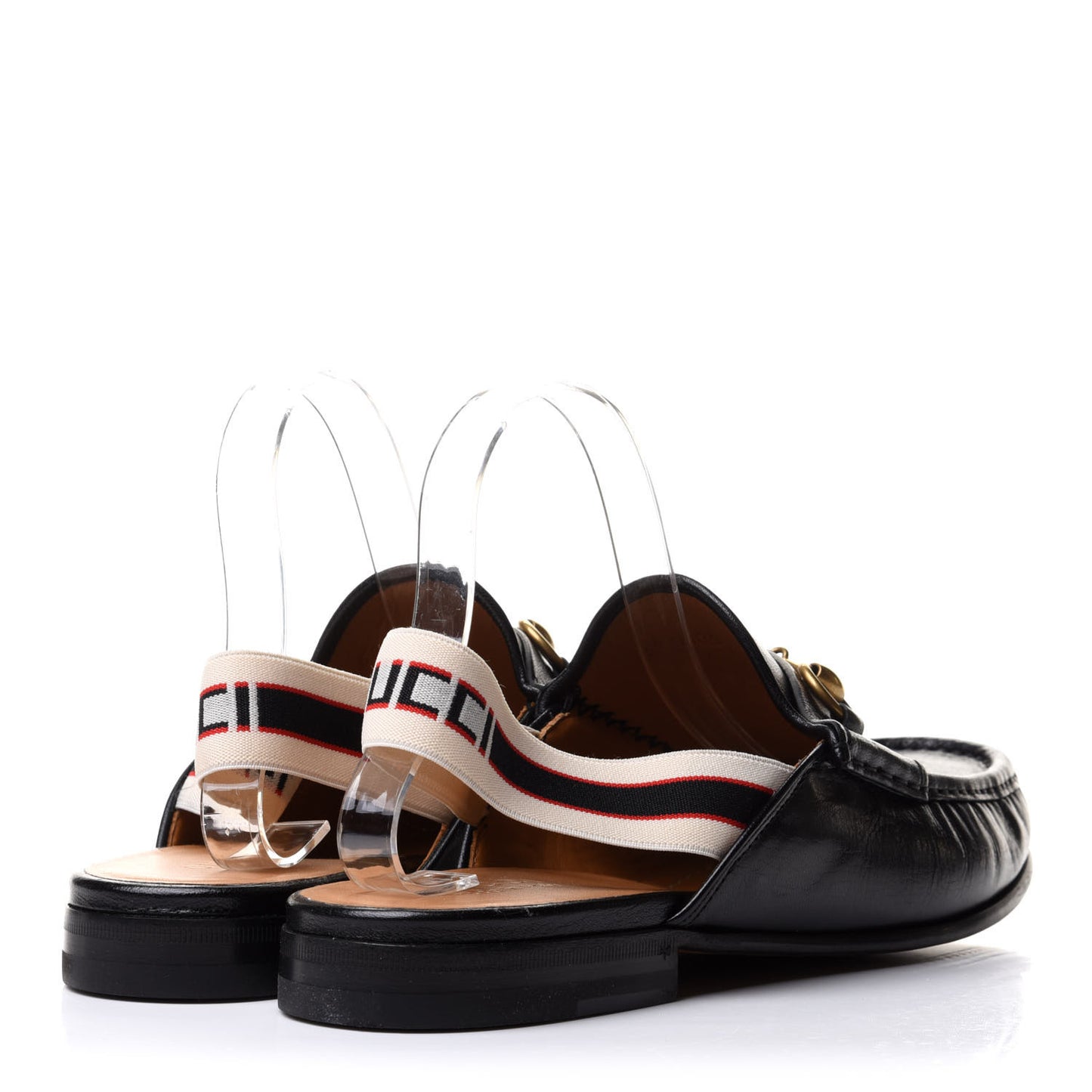 Goatskin Stripe Mens Horsebit Slingback Slippers 9 Black