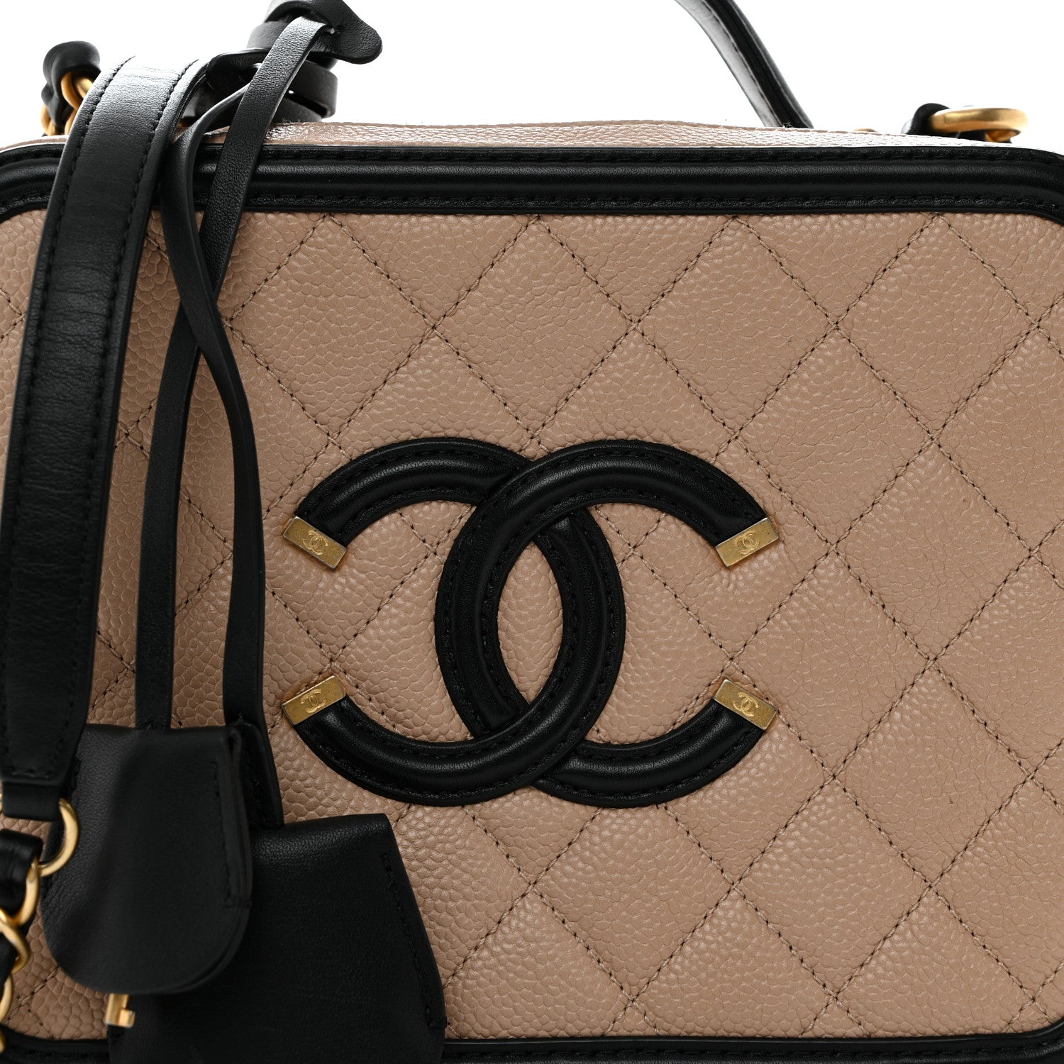 Chanel Caviar Quilted Medium CC Filigree Vanity Case Beige Black 8 of 10