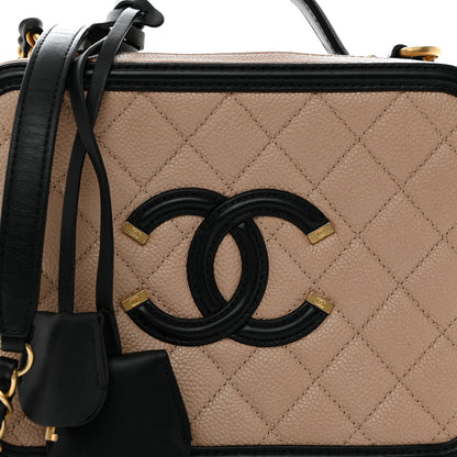 Chanel Caviar Quilted Medium CC Filigree Vanity Case Beige Black 8 of 10