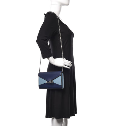Alexander McQueen Calfskin Crystal Pin Envelope Wallet On Chain Blue 2 of 10