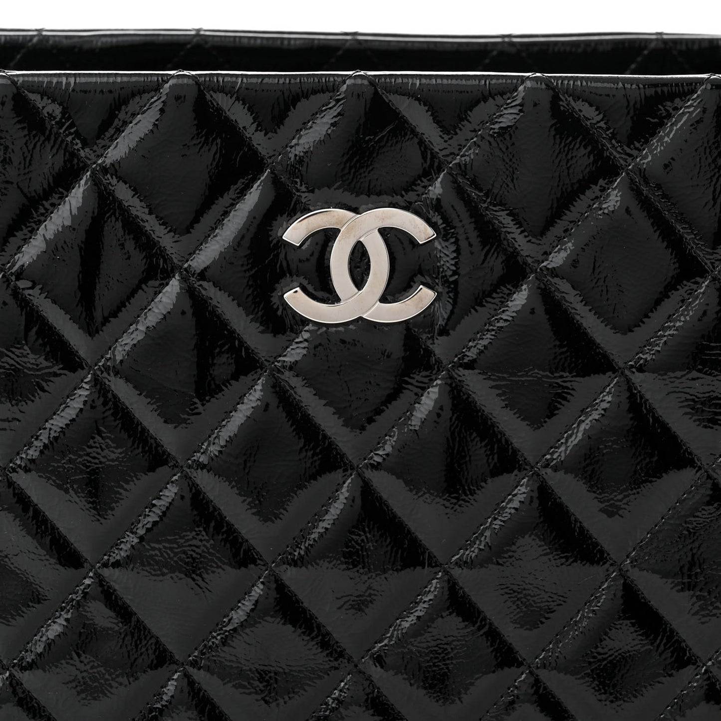 Patent Quilted Tote Black