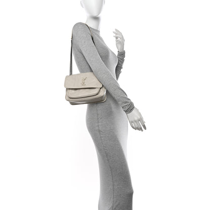 Saint Laurent Crinkled Calfskin Matelasse Monogram Baby Niki Chain Satchel Ivory 2 of 11