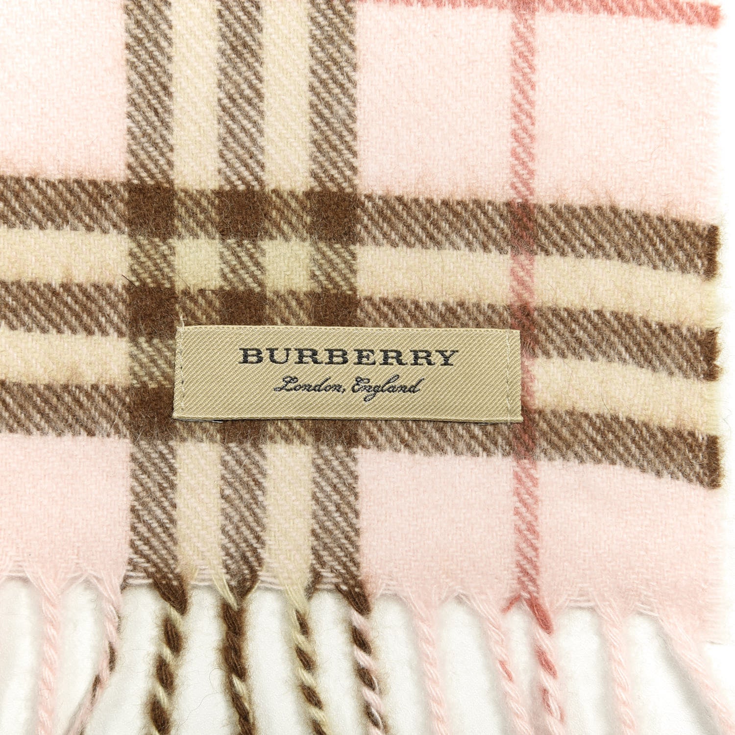 Burberry Cashmere Vintage Check Fringe Scarf Pink 3 of 4