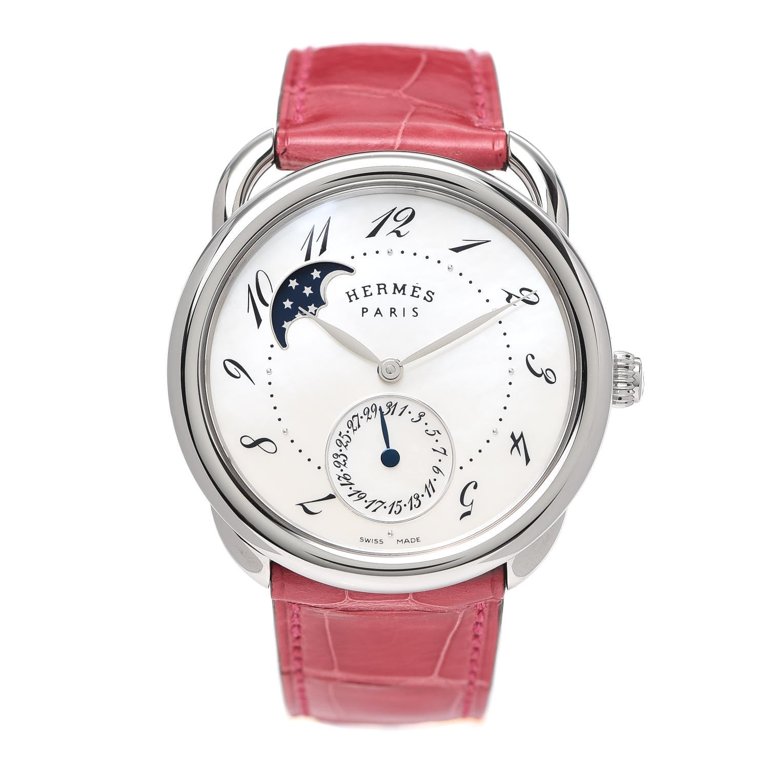 Hermes Stainless Steel Alligator Mother of Pearl 38mm Arceau Petite Lune Automatic Watch Braise 1 of 5