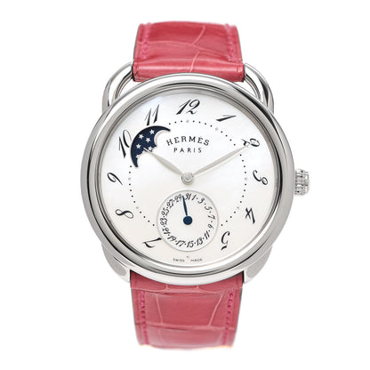 Hermes Stainless Steel Alligator Mother of Pearl 38mm Arceau Petite Lune Automatic Watch Braise 1 of 5