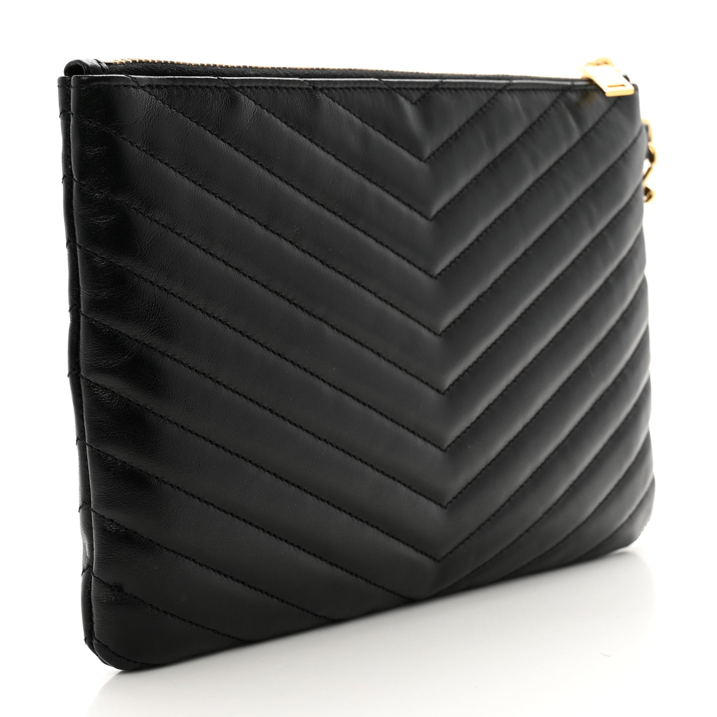 Calfskin Matelasse Chevron Monogram A5 Wristlet Black