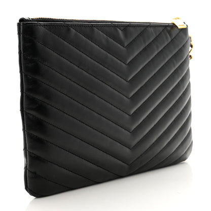 Saint Laurent Calfskin Matelasse Chevron Monogram A5 Wristlet Black 3 of 7