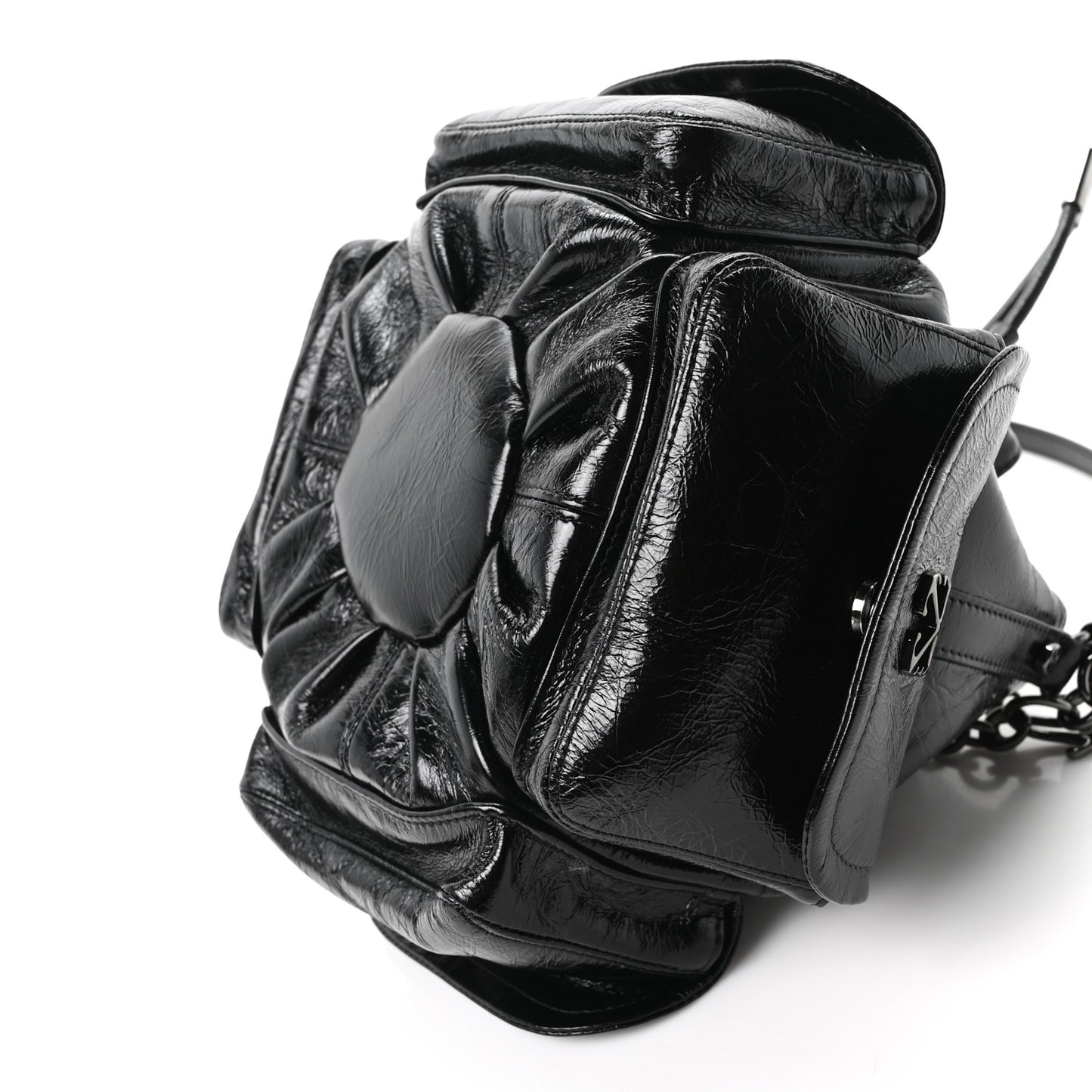 Calfskin Dumbo B Chain Pocket Bucket Bag Black