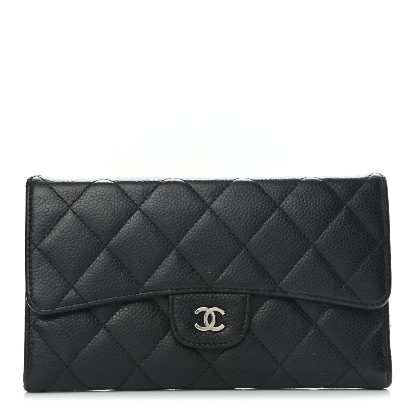 Caviar Quilted Large Flap Wallet Black
