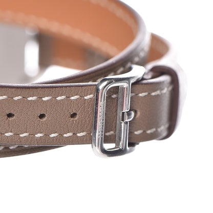 Hermes Stainless Steel Swift 20mm Cape Cod Double Tour Deux Zones Quartz Watch Etoupe 5 of 9