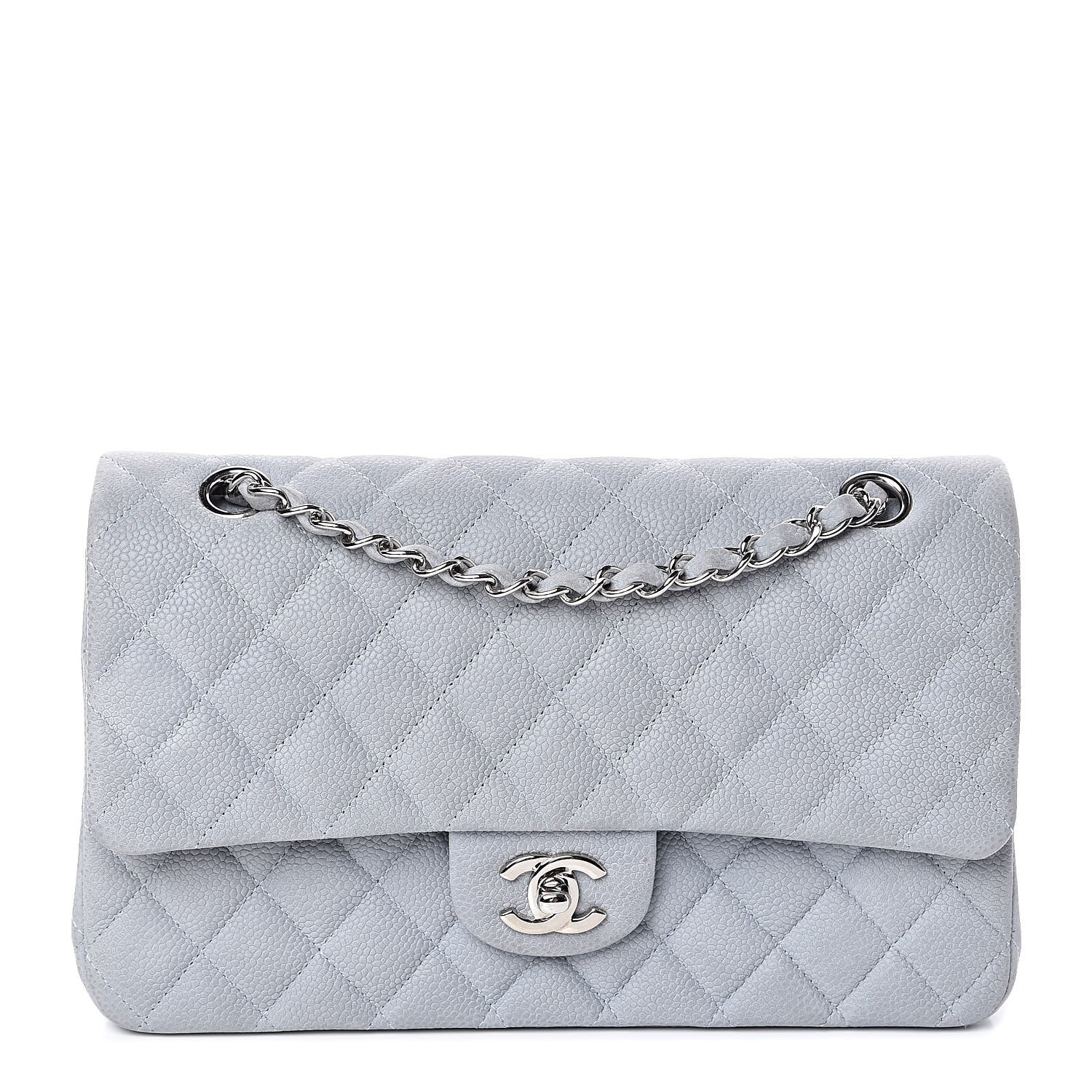 Chanel Iridescent Caviar Quilted Medium Double Flap Light Grey 1 of 14