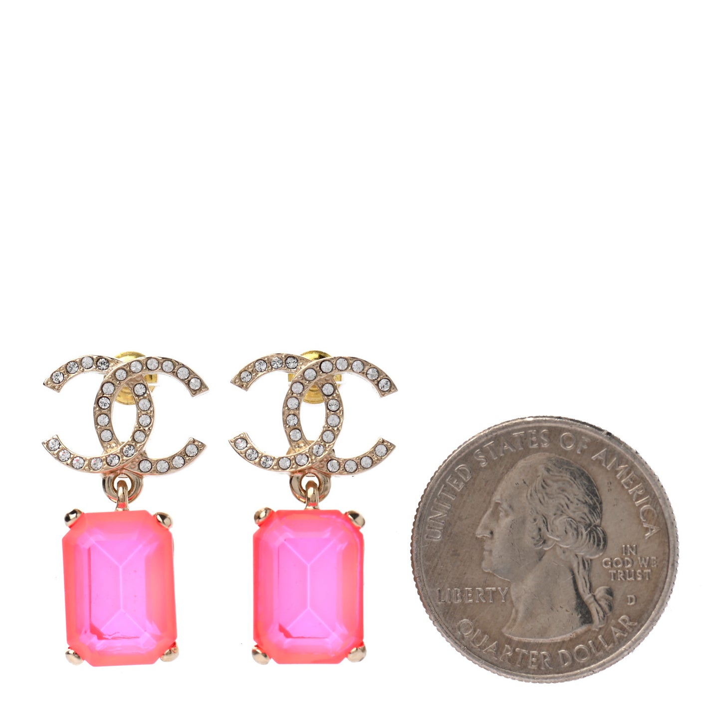 Metal Crystal CC Earrings Gold Pink