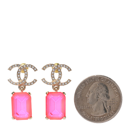 Chanel Metal Crystal CC Earrings Gold Pink 2 of 5
