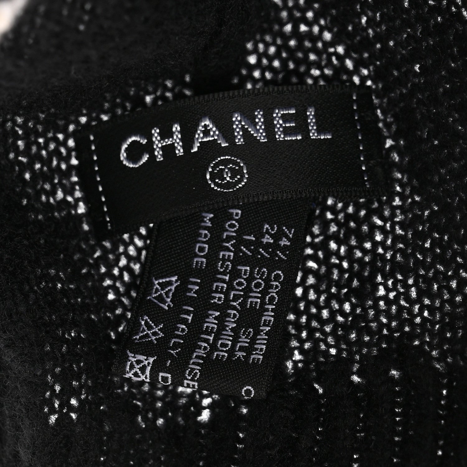 Chanel Cashmere Silk CC Beanie Hat Black White 5 of 6