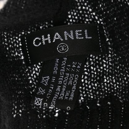 Chanel Cashmere Silk CC Beanie Hat Black White 5 of 6