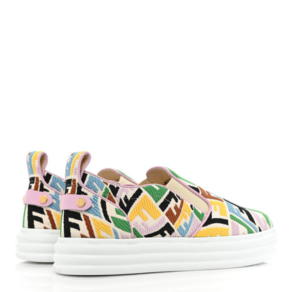 Fendi X SARA COLEMAN Canvas FF Vertigo Embroidered Womens Rise Slip On Sneakers 39 Grezzo Multicolor 5 of 12
