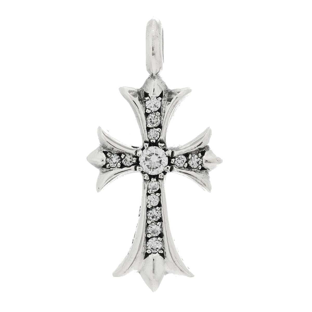 Chrome Hearts Sterling Silver Diamond CH Tiny Cross Pave Pendant 1 of 5