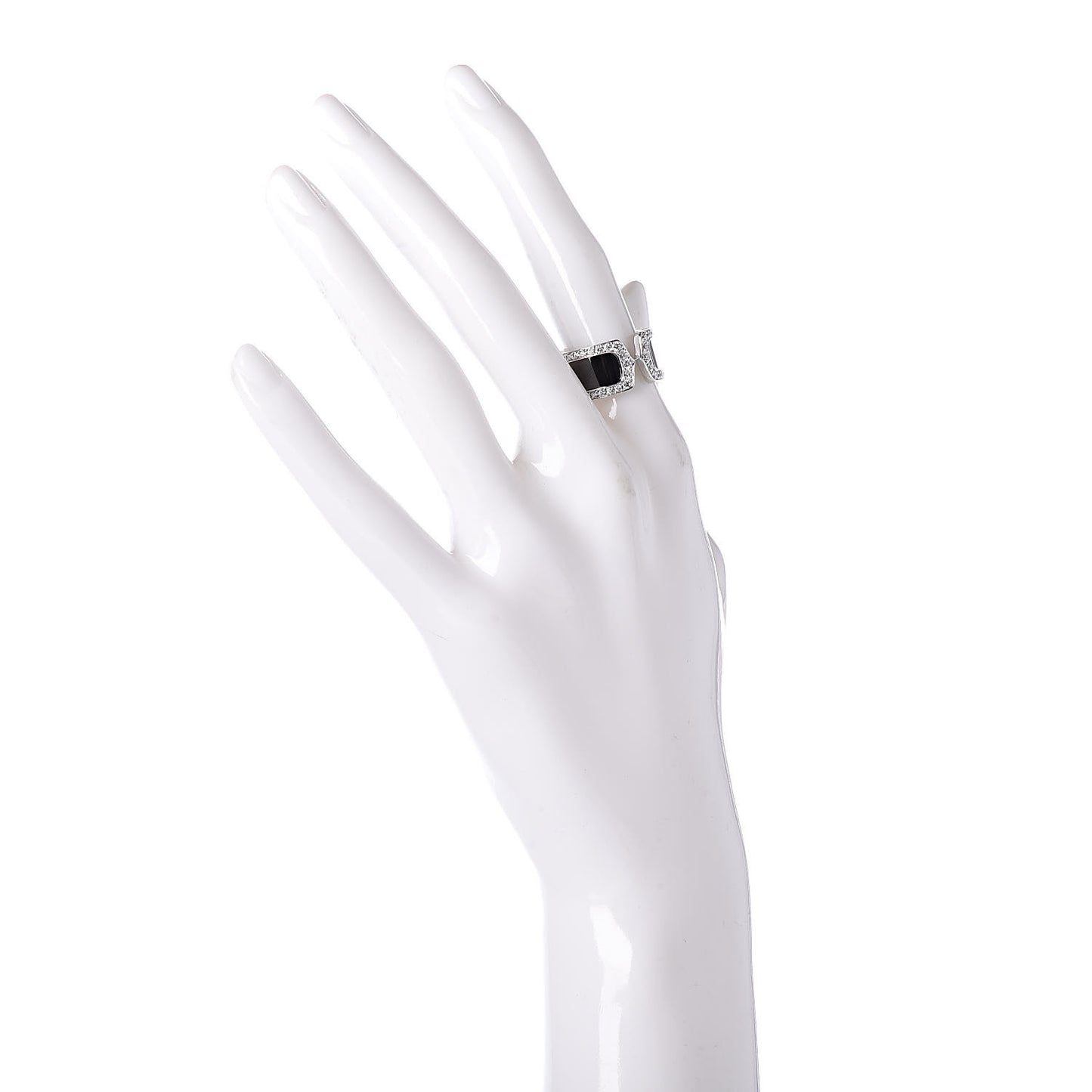 18K White Gold Enamel Diamond 10mm Logo De Ring Black 53 6.5