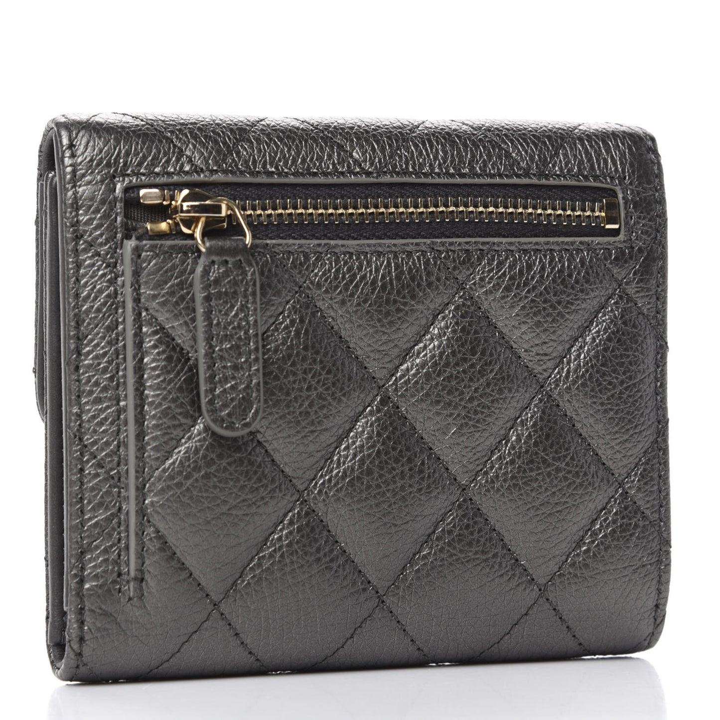 Metallic Calfskin Quilted Reissue Compact Wallet Grey