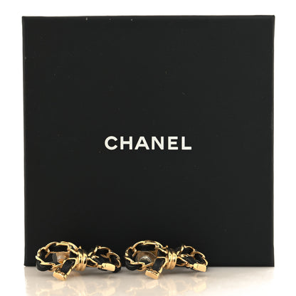 Chanel Lambskin Chain Bow Drop Earrings Black Gold 5 of 5