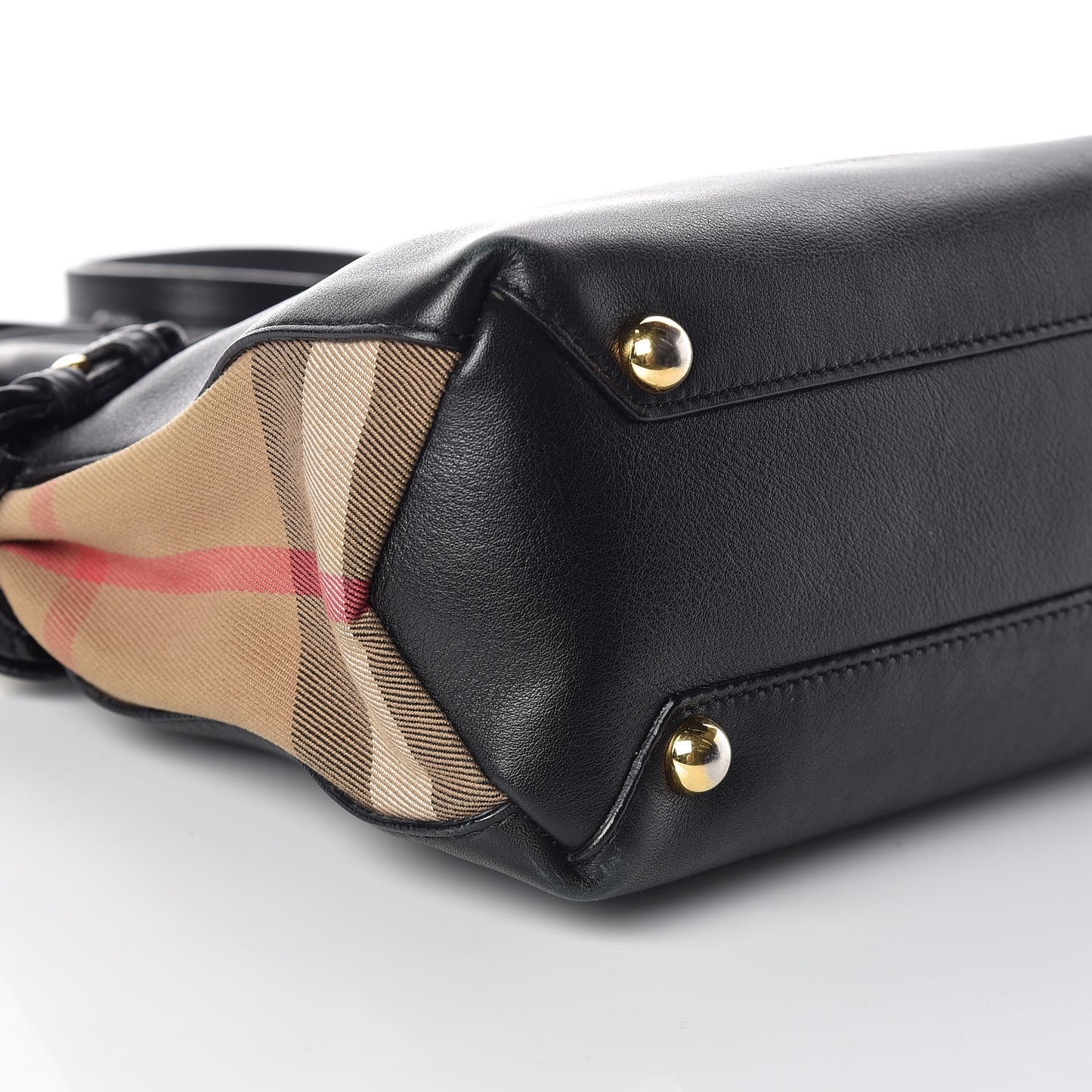 Calfskin House Check Small Banner Tote Black
