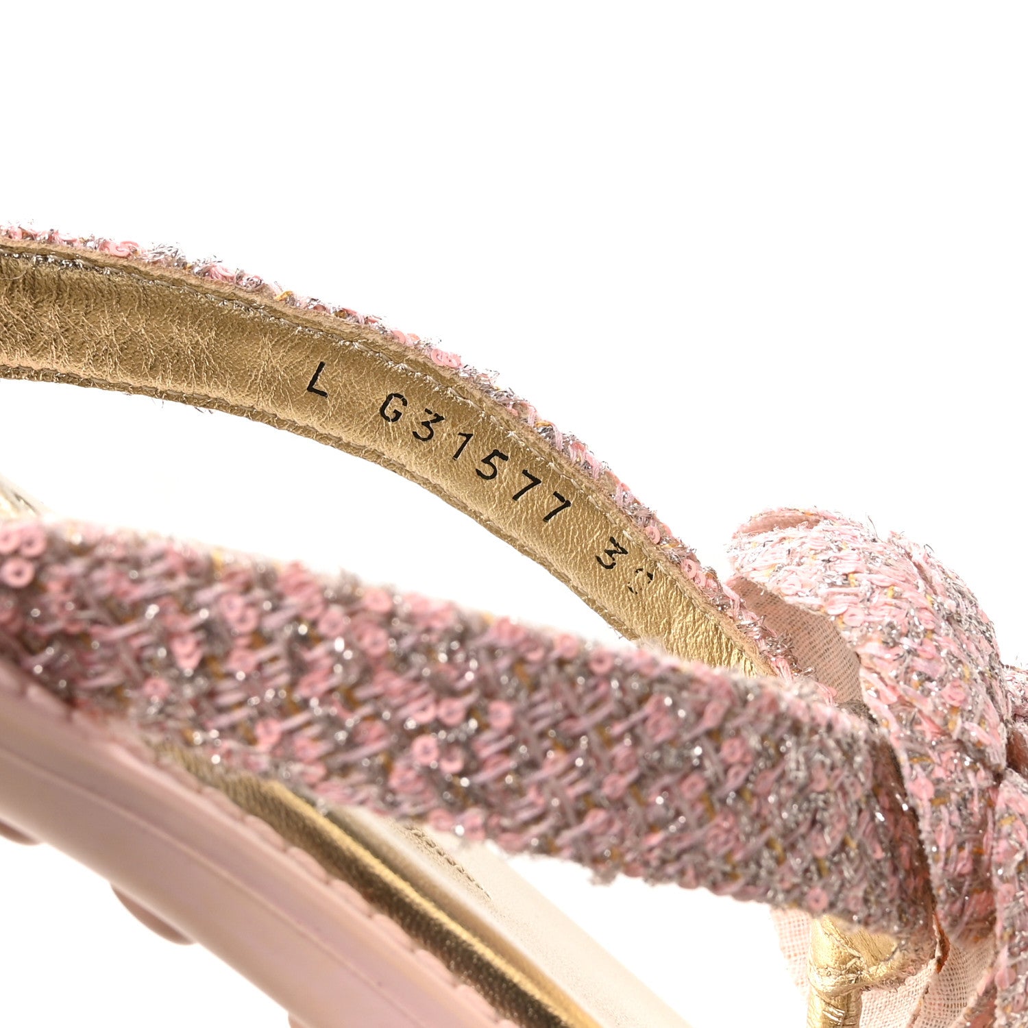 Chanel Tweed Camellia Thong Sandals 38 Salmon Apricot Gold 8 of 9