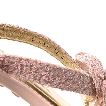 Chanel Tweed Camellia Thong Sandals 38 Salmon Apricot Gold 8 of 9