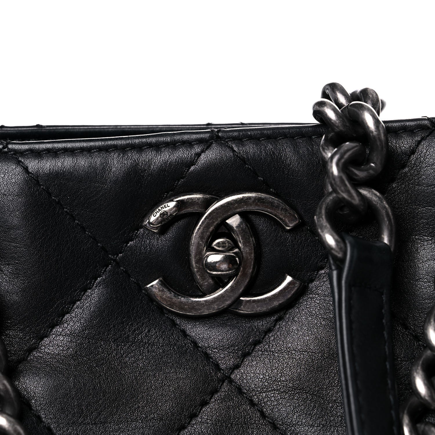 Chanel Sheepskin Quilted Chain Handle Large Shopping Tote Black 24 of 24