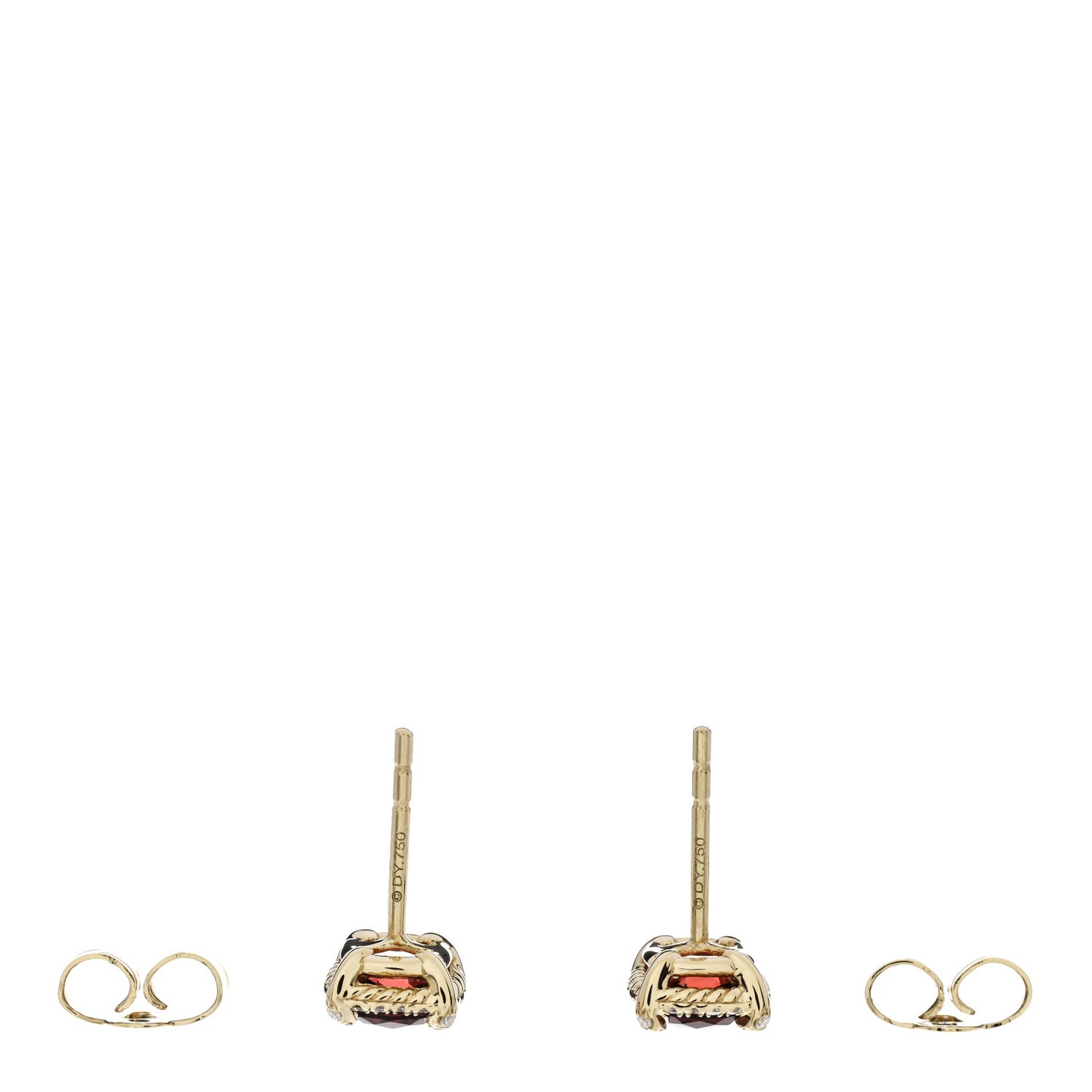 18K Yellow Gold Diamond Garnet Petite Chatelaine Bezel Stud Earrings