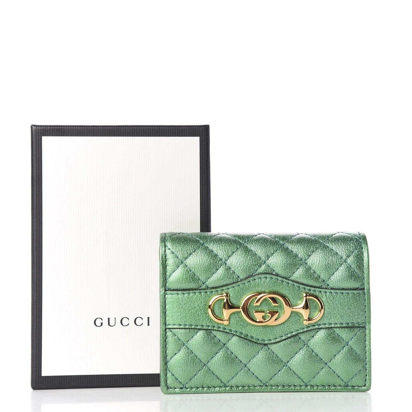 Laminated Nappa Trapuntata Zumi Card Case Jasmine Green
