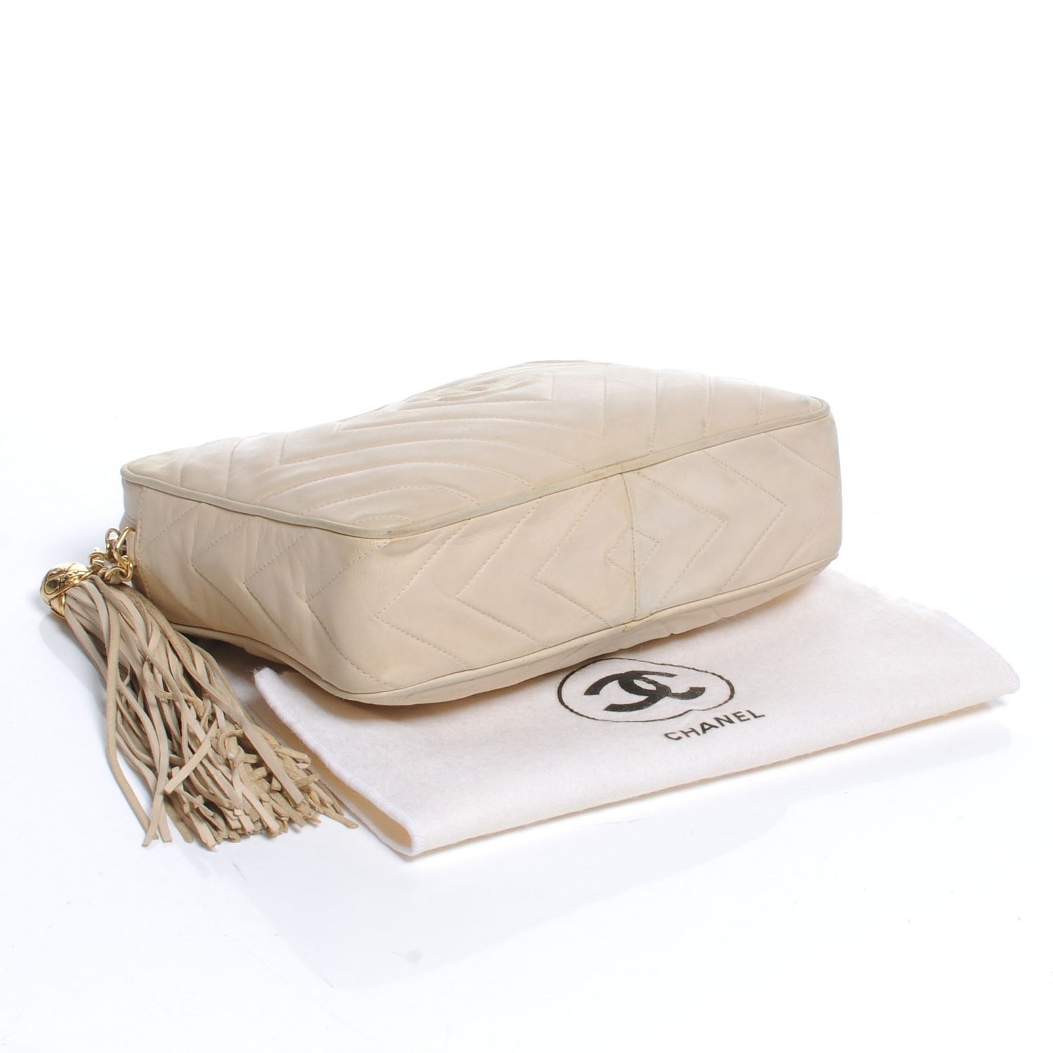 Chanel Lambskin Chevron Tassel Camera Case Beige 4 of 10