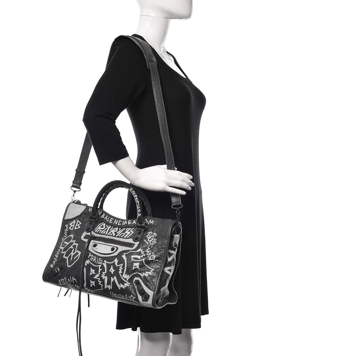 Balenciaga Agneau Arena Graffiti All Over Classic Hardware City Gris Fossile White 2 of 12