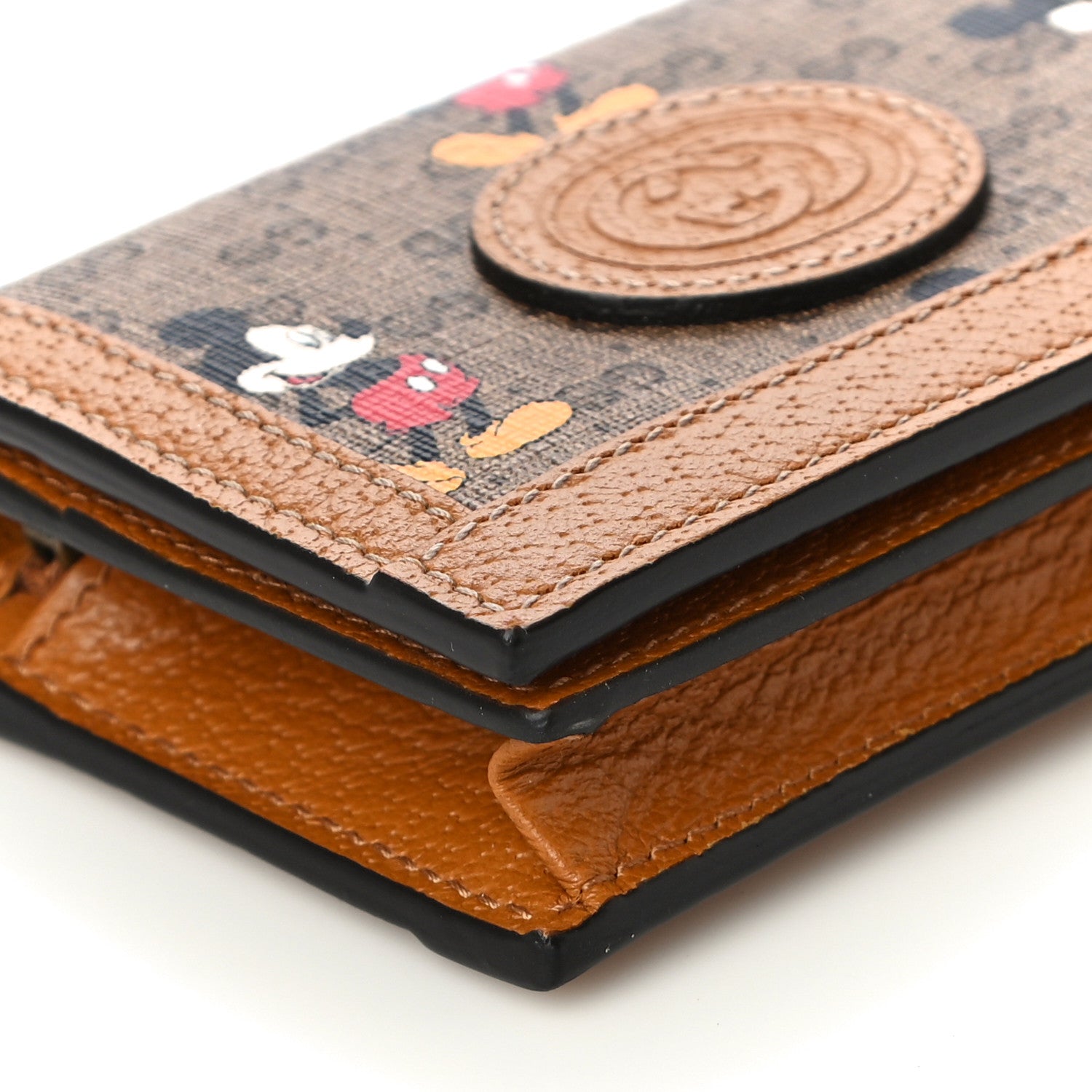 Gucci X DISNEY Mini Vintage GG Supreme Monogram Mickey Mouse Card Holder Wallet Beige Vintage Sun Oil 8 of 10