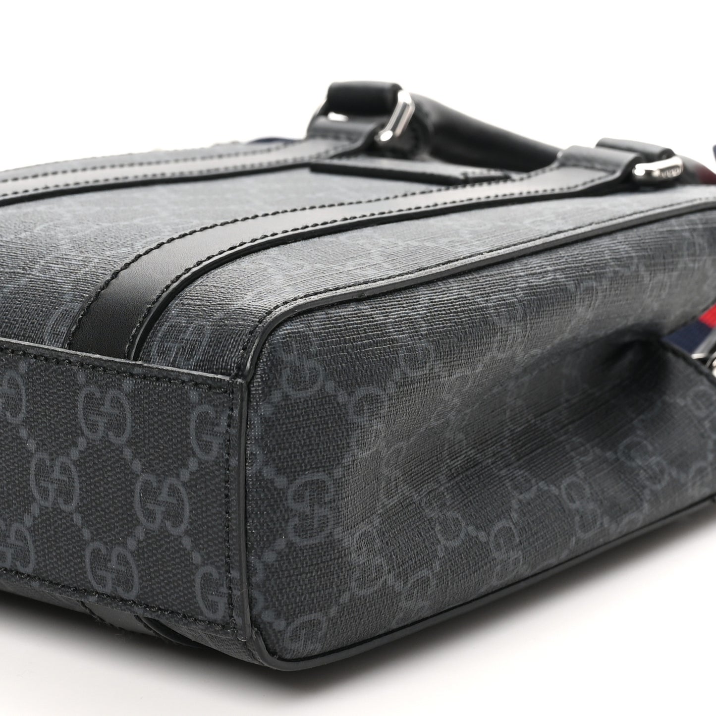 GG Supreme Monogram Appia Calfskin Web Mini Tote Bag Black
