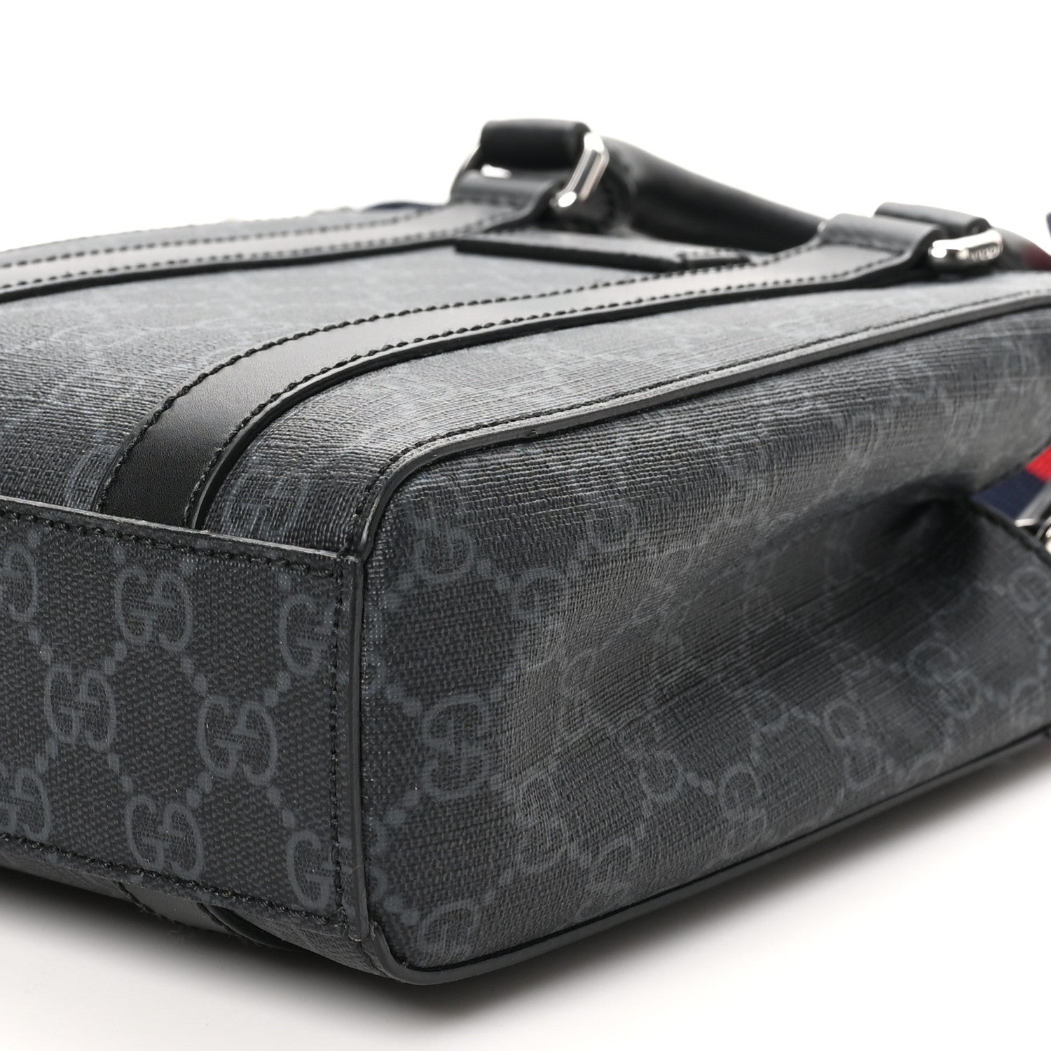 Gucci GG Supreme Monogram Appia Calfskin Web Mini Tote Bag Black 10 of 10