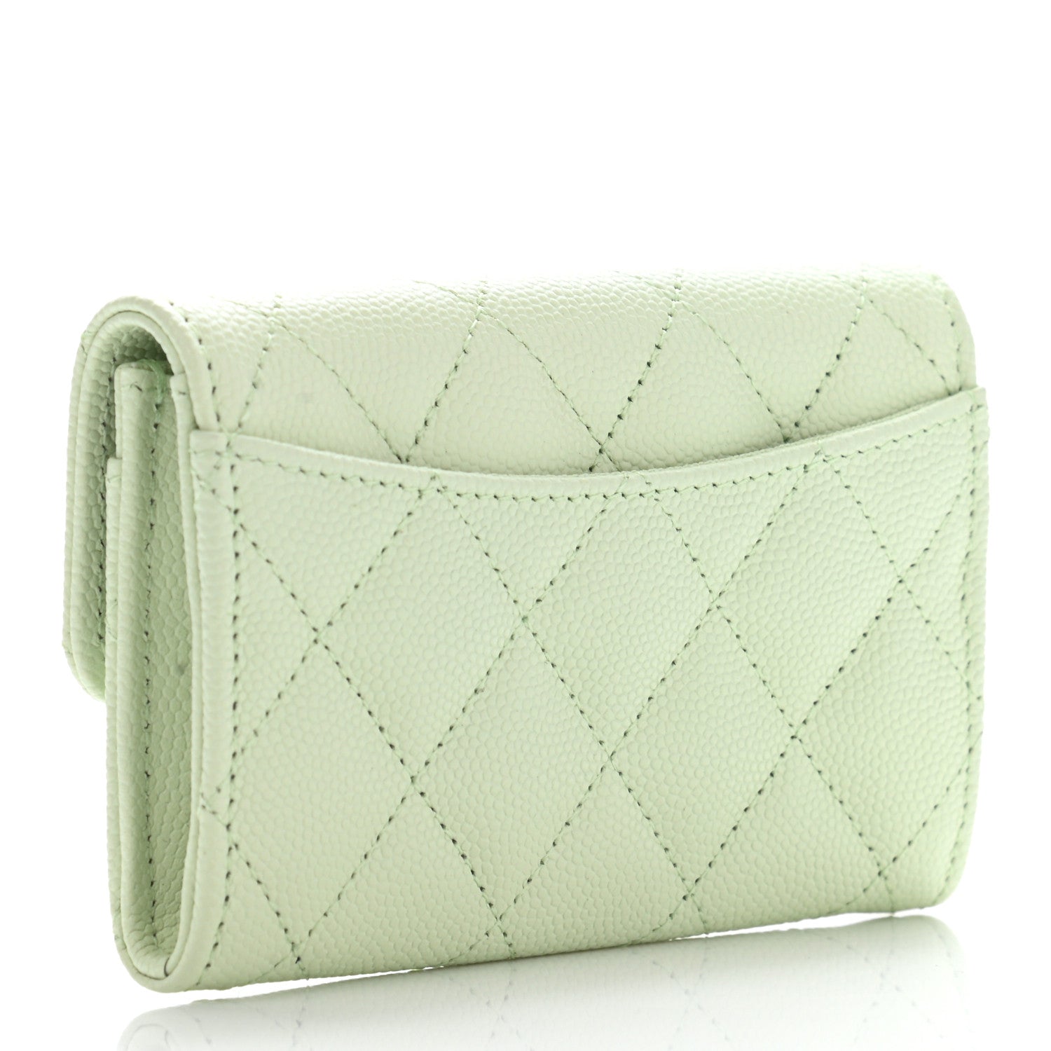 Chanel Caviar Quilted Flap Card Holder Wallet Light Green 3 of 9