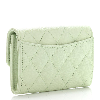 Chanel Caviar Quilted Flap Card Holder Wallet Light Green 3 of 9
