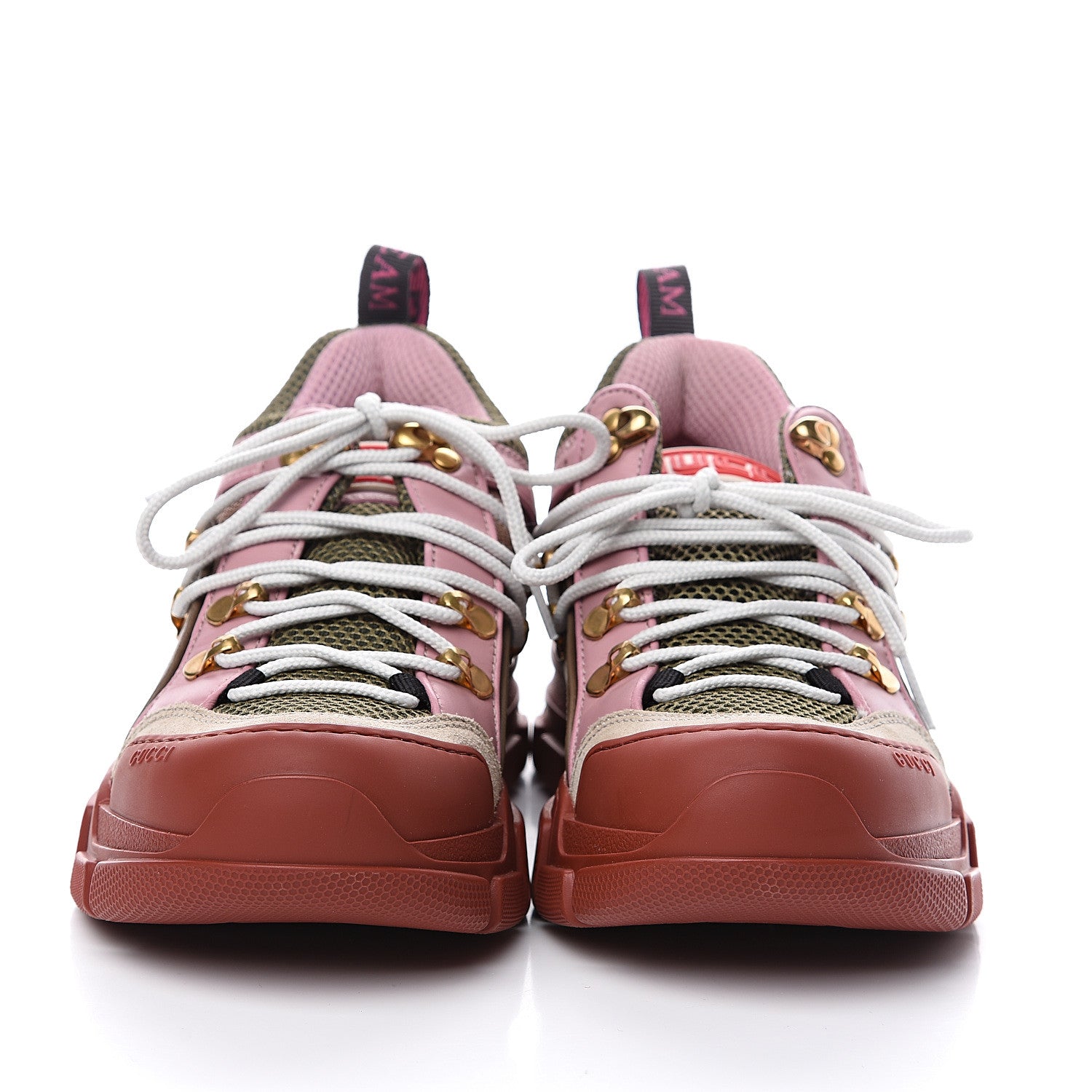 Gucci X SEGA Mesh Canvas Calfskin Womens Flashtrek Sneakers 38.5 Military Oatmeal Carmine Rose Ardesia 2 of 6