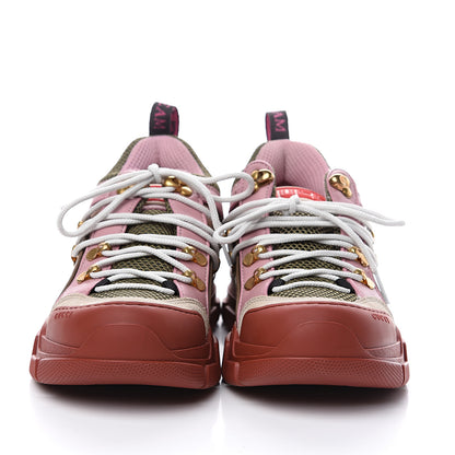 Gucci X SEGA Mesh Canvas Calfskin Womens Flashtrek Sneakers 38.5 Military Oatmeal Carmine Rose Ardesia 2 of 6