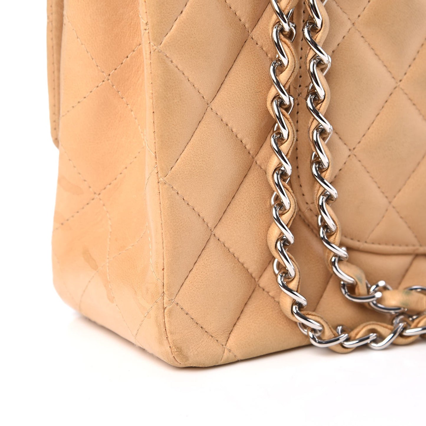 Lambskin Quilted Medium Double Flap Beige